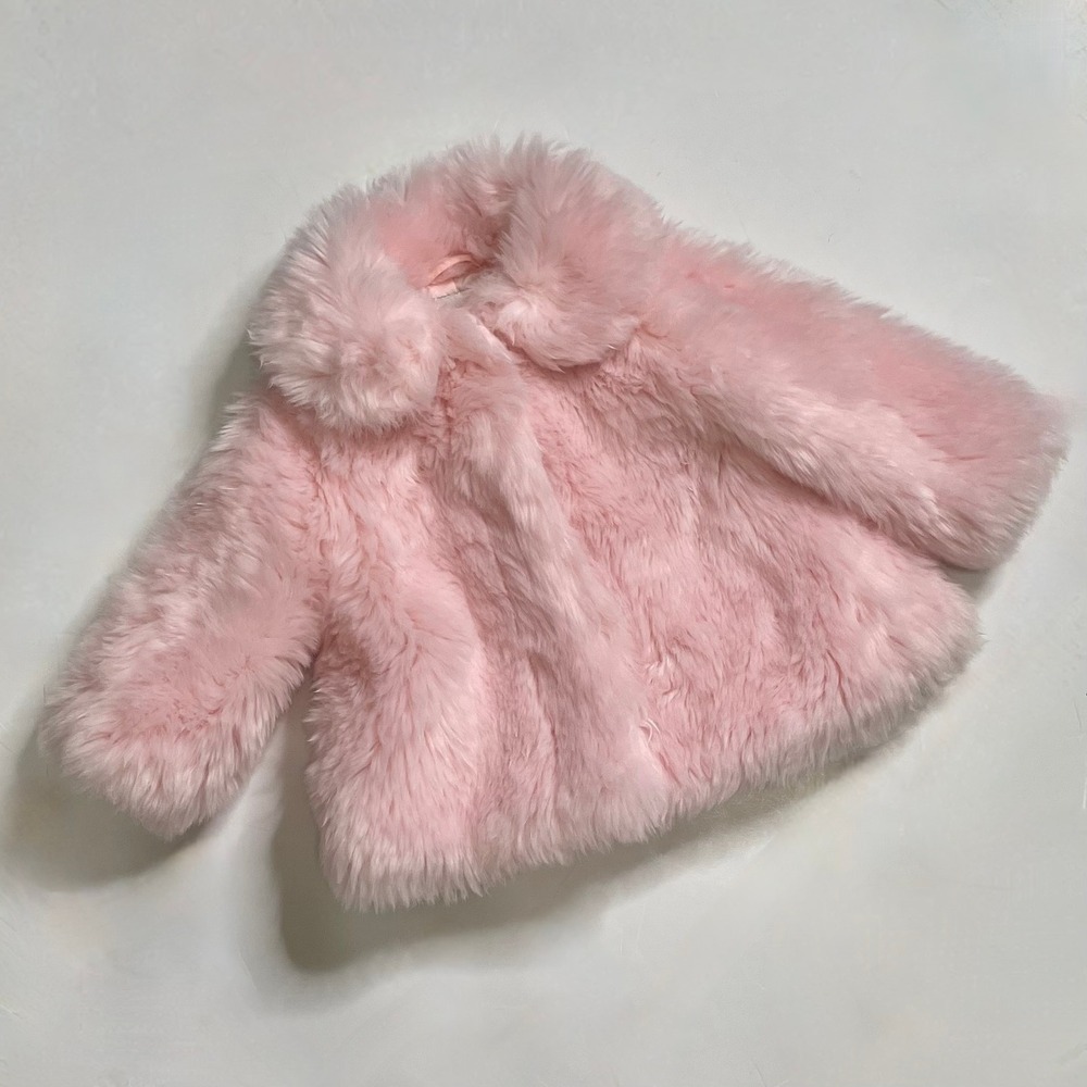 Girls JANIE AND JACK Pink Faux Fur Coat The Flute Line‎ 2020 12-18 Months - Picture 3 of 13